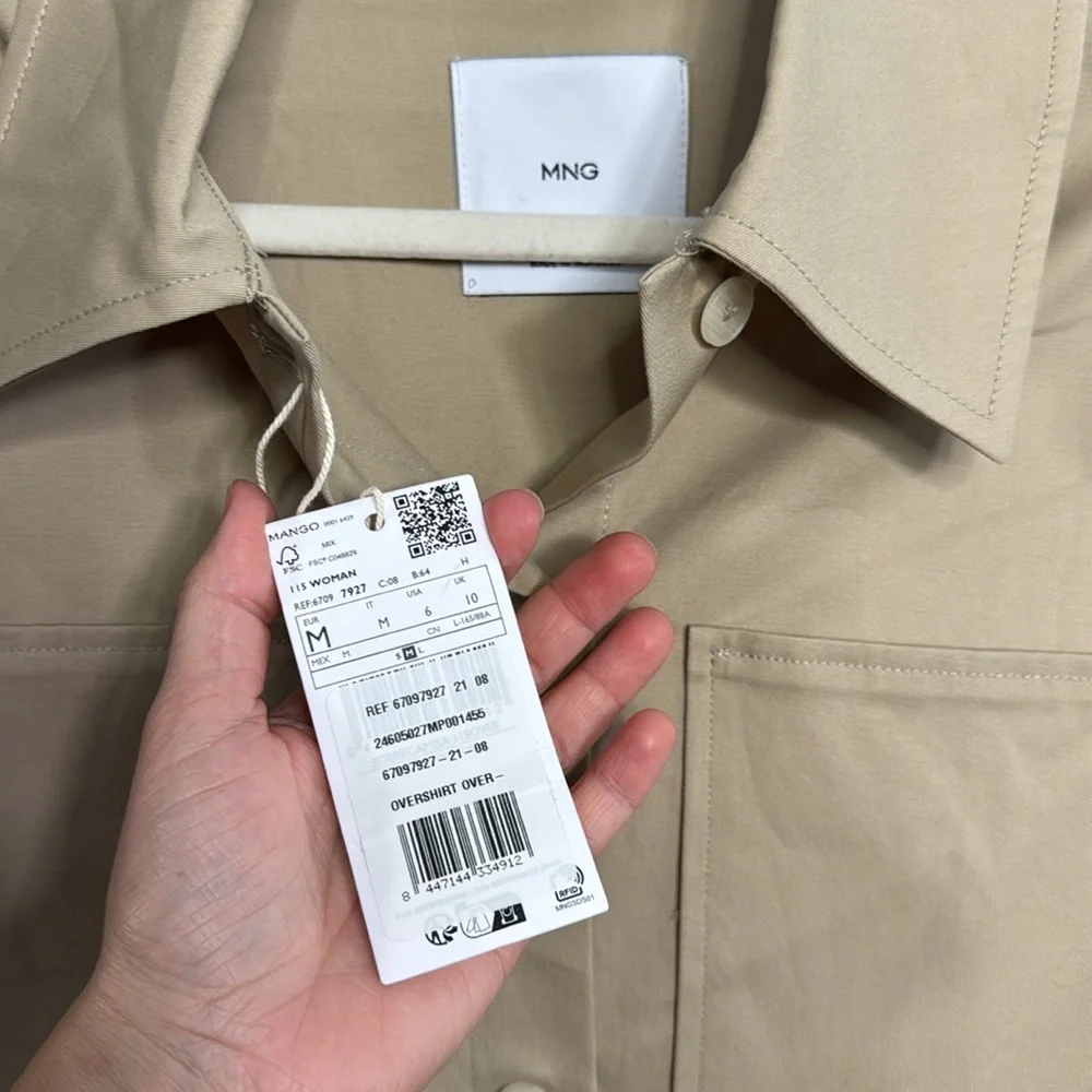 MANGO
Women's Pockets Detail Oversized Overshirt Jacket Beige Utility Jacket - Picture 6 of 8